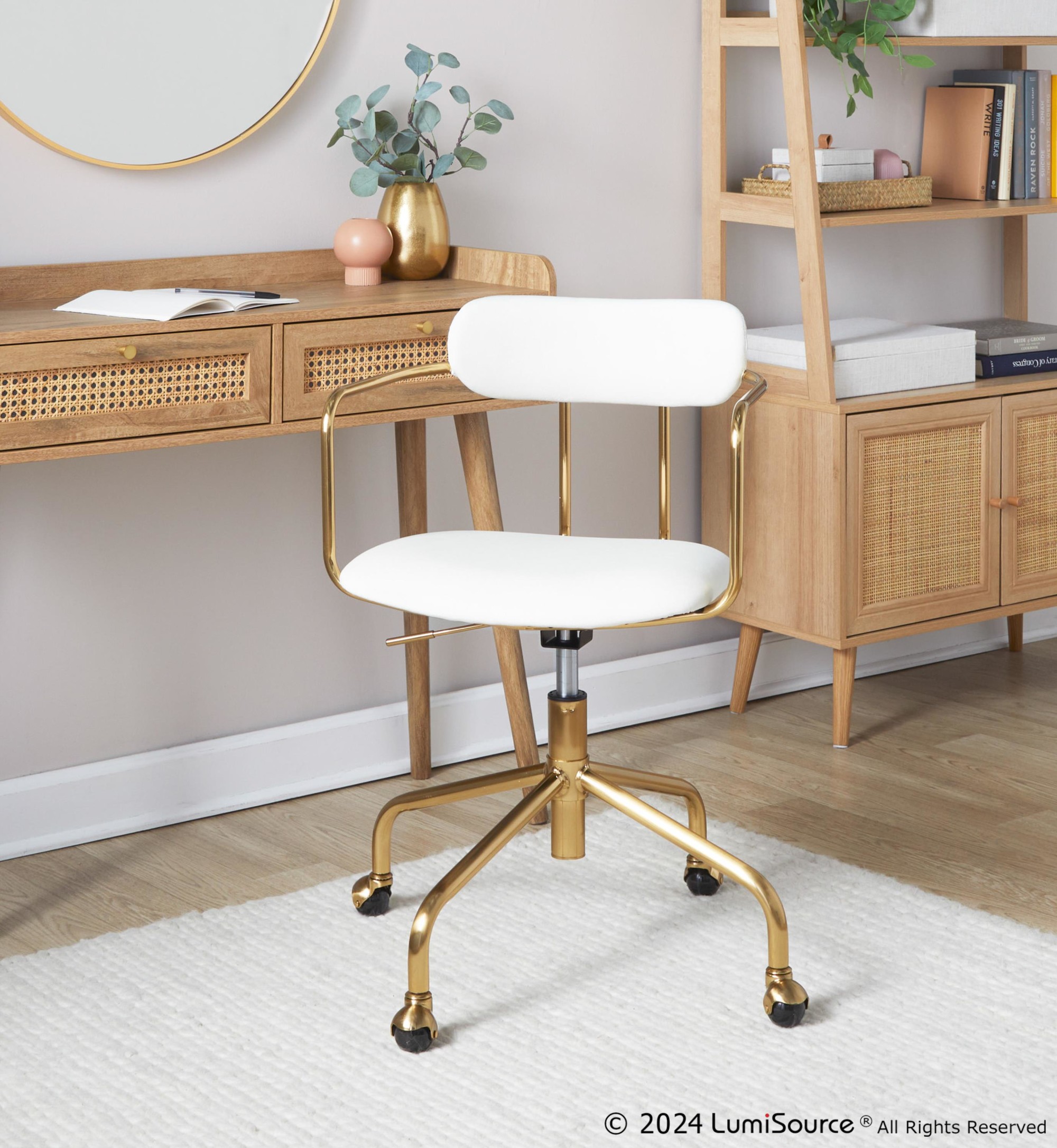 Demi Contemporary Cream Velvet Gold Metal Task Chair 3 Demi Contemporary Cream Velvet Gold Metal Task Chair - Image 3