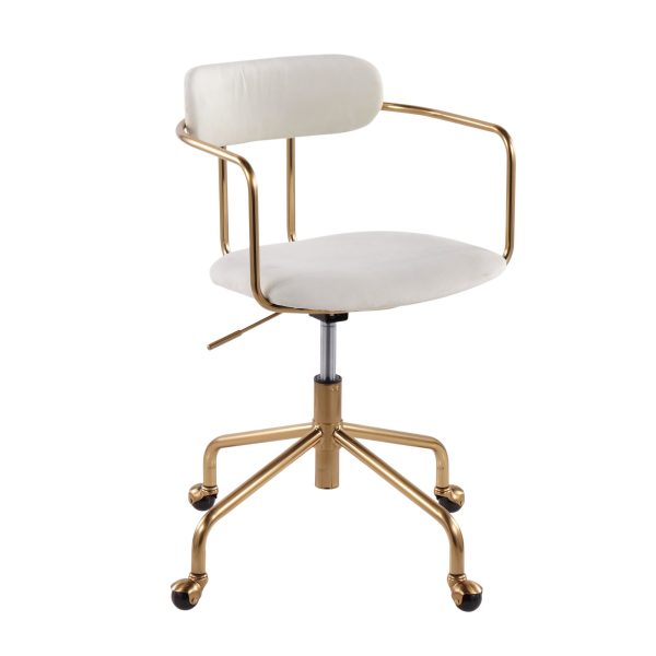 Demi Contemporary Cream Velvet Gold Metal Task Chair 3