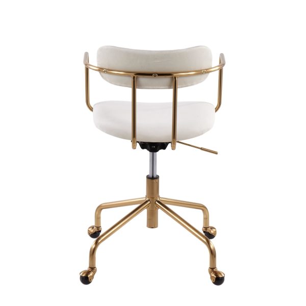Demi Contemporary Cream Velvet Gold Metal Task Chair 6