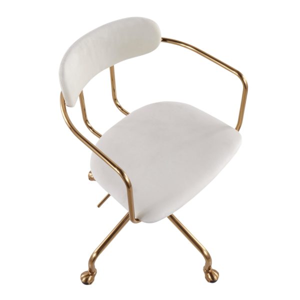 Demi Contemporary Cream Velvet Gold Metal Task Chair 8