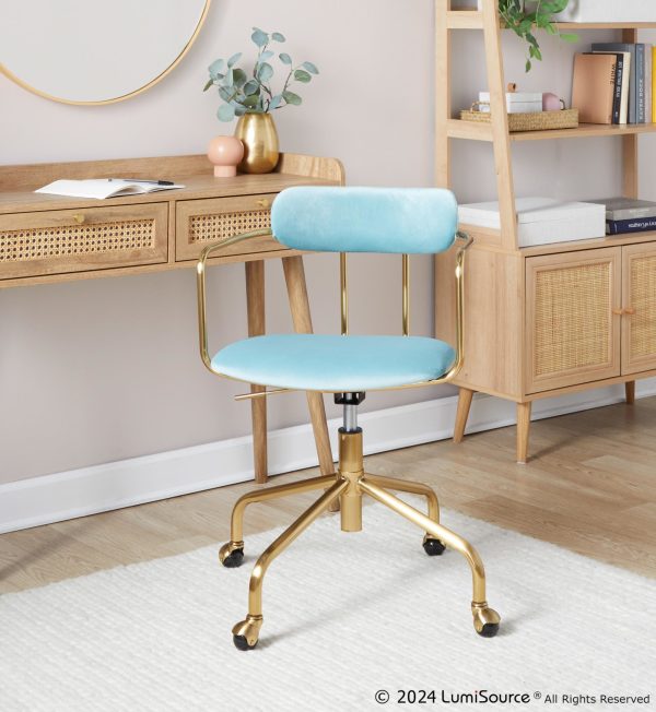 Demi Contemporary Light Blue Velvet Gold Office Chair 1