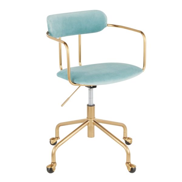 Demi Contemporary Light Blue Velvet Gold Office Chair 2