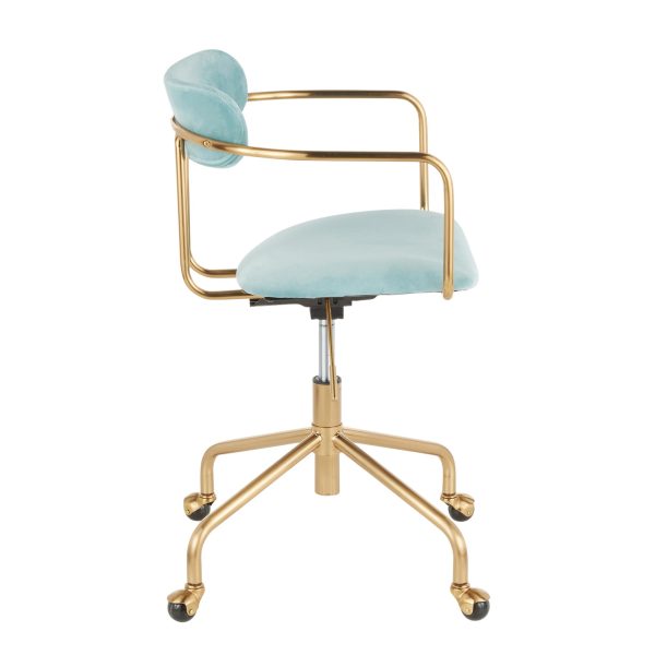 Demi Contemporary Light Blue Velvet Gold Office Chair 3