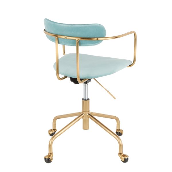 Demi Contemporary Light Blue Velvet Gold Office Chair 4