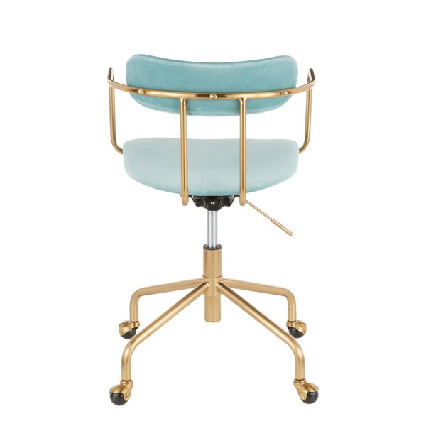 Demi Contemporary Light Blue Velvet Gold Office Chair 5
