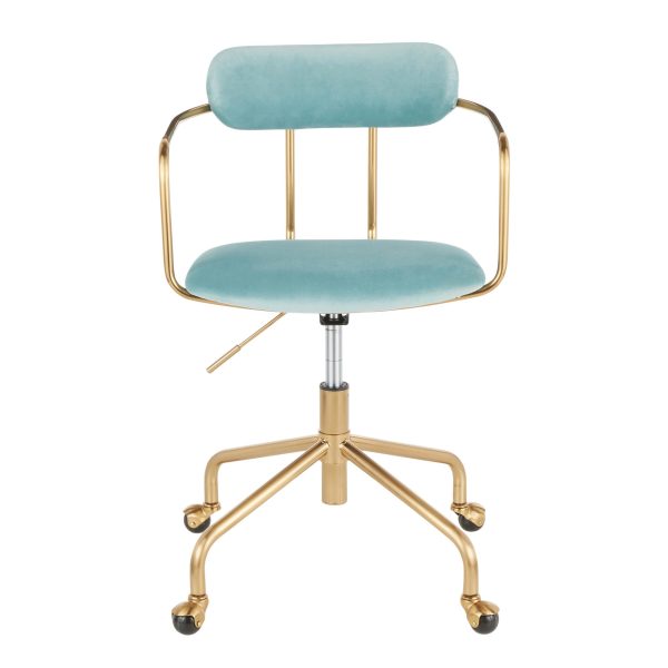 Demi Contemporary Light Blue Velvet Gold Office Chair 6