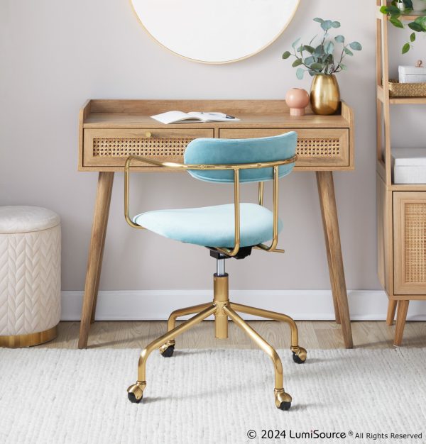 Demi Contemporary Light Blue Velvet Gold Office Chair