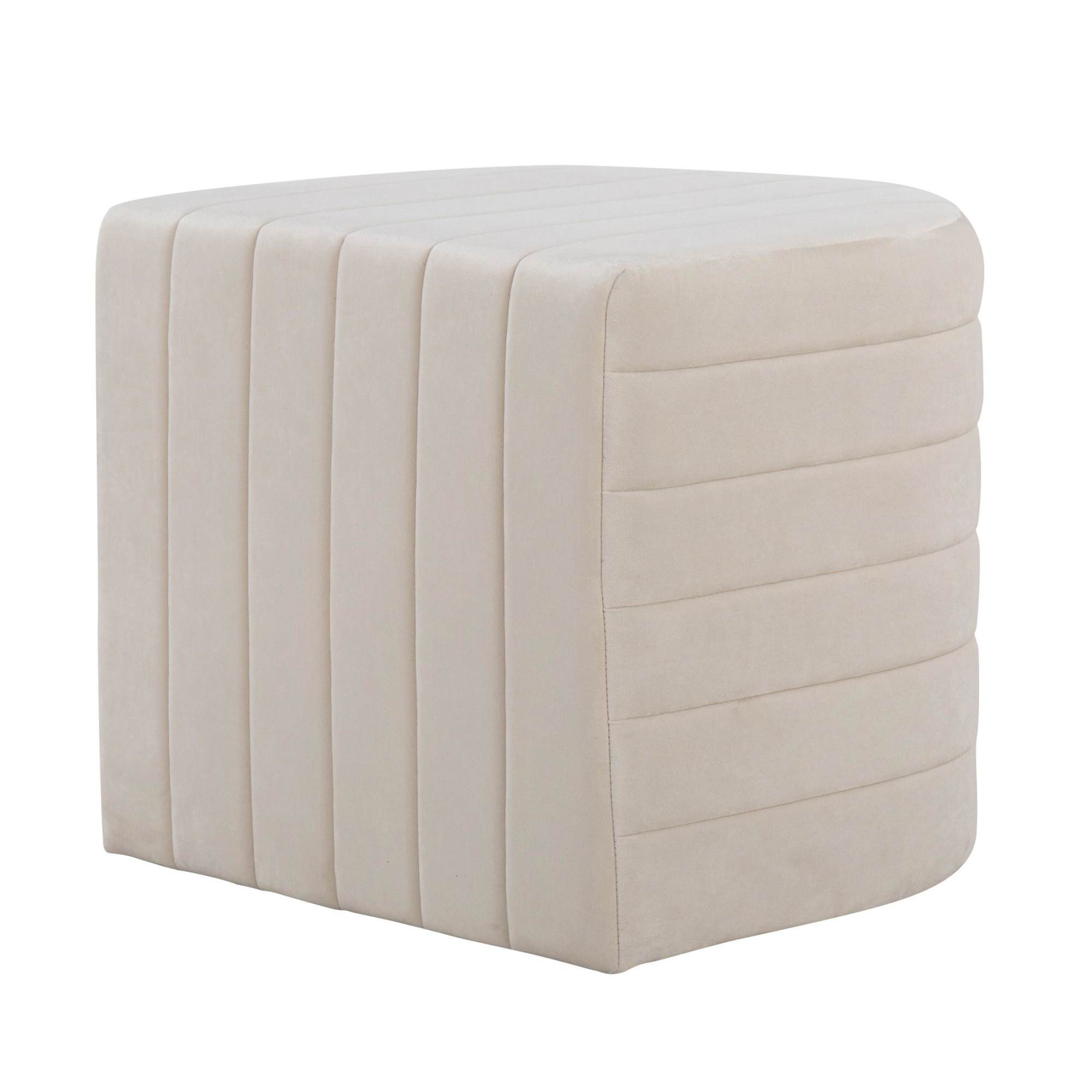 Demi Cream Velvet Contemporary Ottoman 6 Demi Cream Velvet Contemporary Ottoman - Image 6