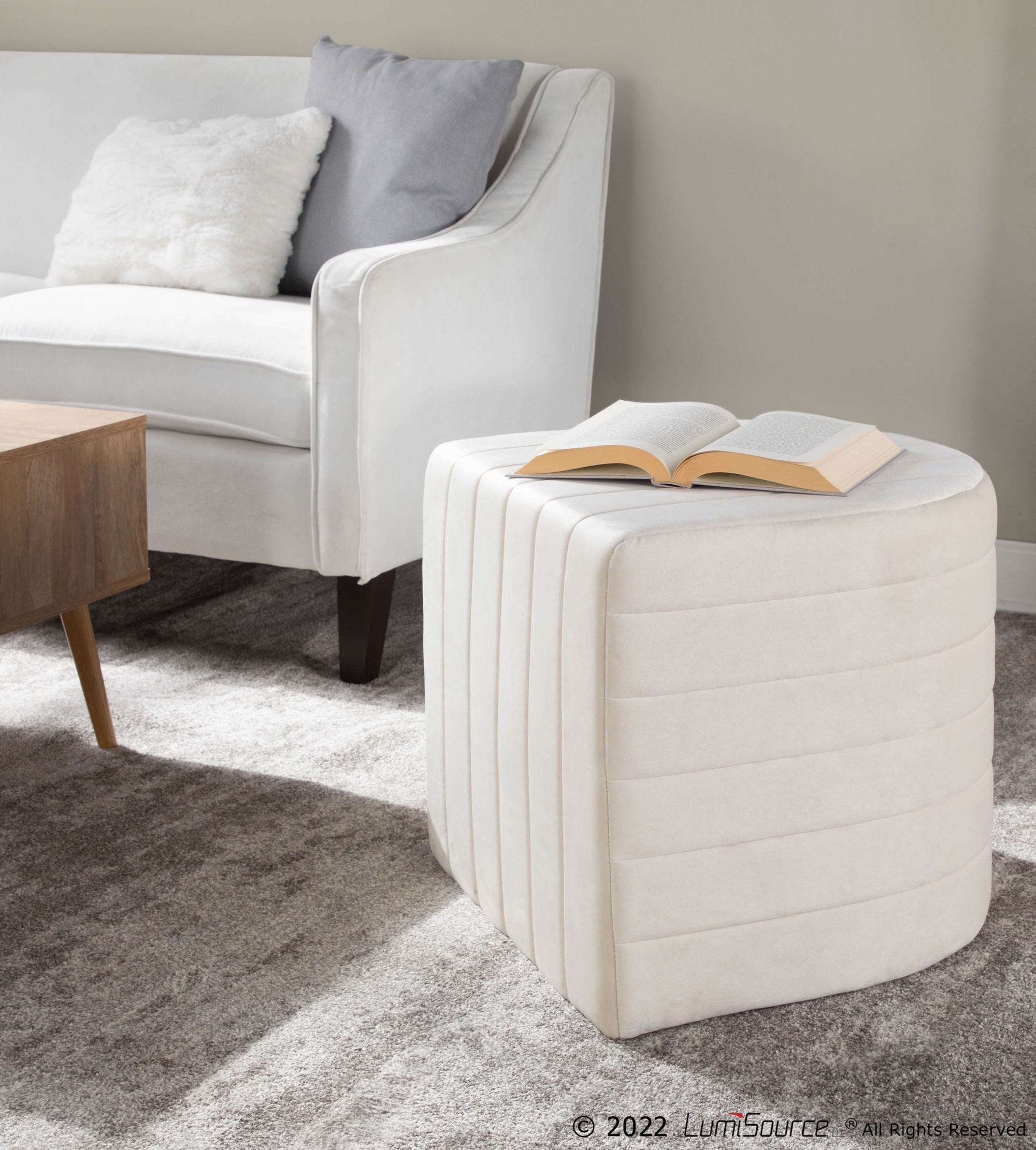 Demi Cream Velvet Contemporary Ottoman 1 Demi Cream Velvet Contemporary Ottoman