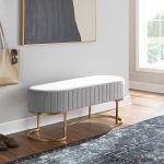 Demi Glam Silver Velvet Pleated Bench with Gold Steel Frame 13 Demi Glam Silver Velvet Pleated Bench with Gold Steel Frame