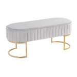 Demi Glam Silver Velvet Pleated Bench with Gold Steel Frame 15 Demi Glam Silver Velvet Pleated Bench with Gold Steel Frame