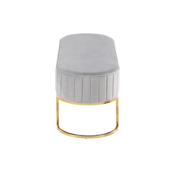 Demi Glam Silver Velvet Pleated Bench with Gold Steel Frame 4