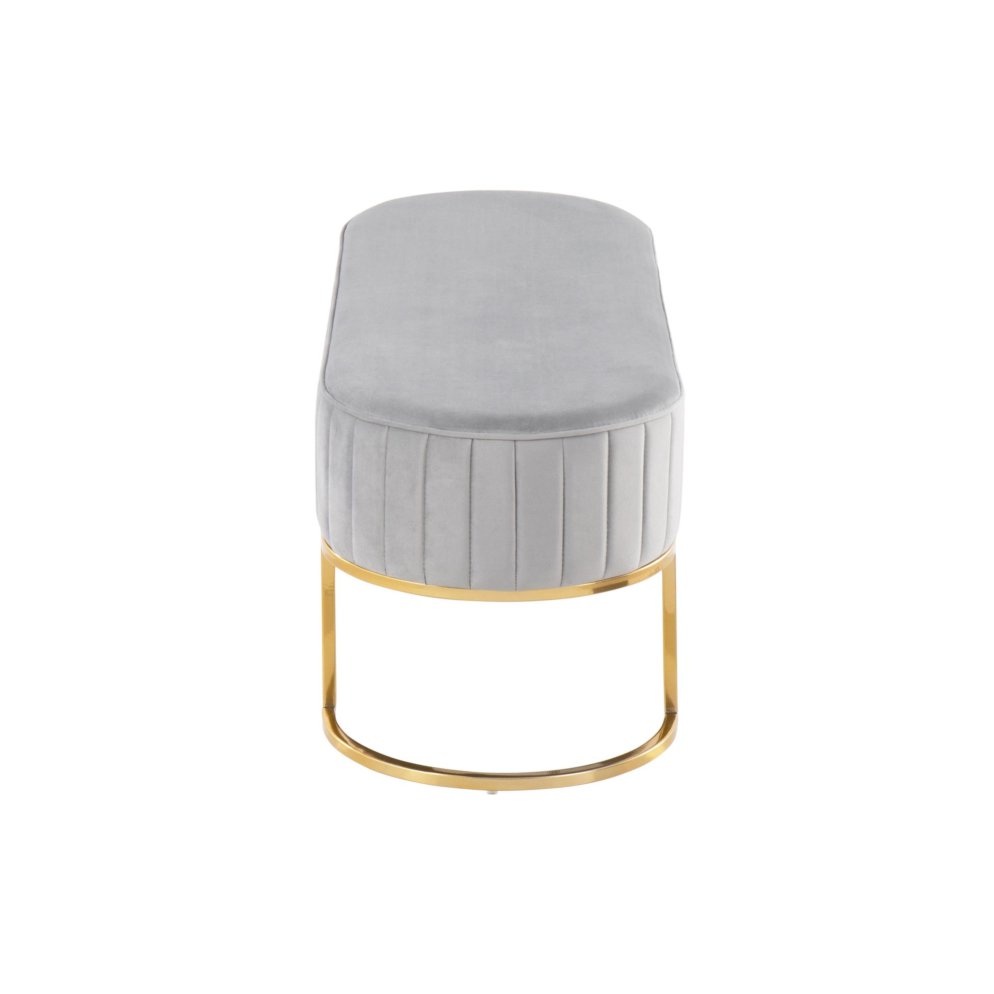Demi Glam Silver Velvet Pleated Bench with Gold Steel Frame 5 Demi Glam Silver Velvet Pleated Bench with Gold Steel Frame - Image 5