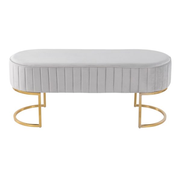 Demi Glam Silver Velvet Pleated Bench with Gold Steel Frame 6