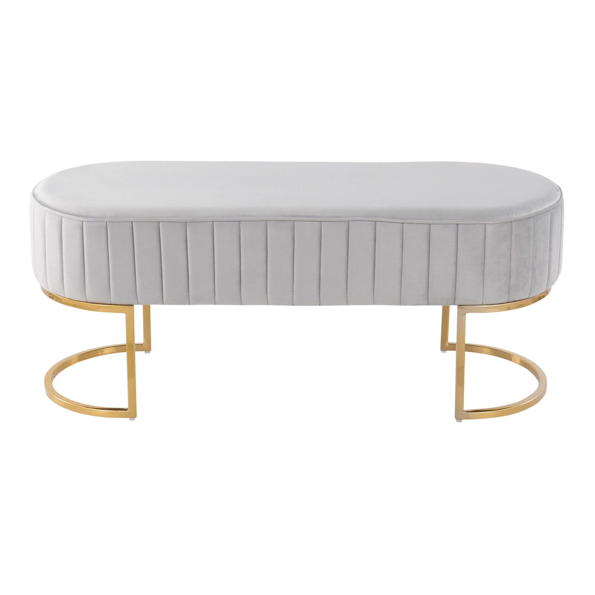 Demi Glam Silver Velvet Pleated Bench with Gold Steel Frame 7 Demi Glam Silver Velvet Pleated Bench with Gold Steel Frame - Image 7