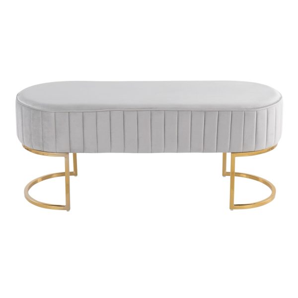 Demi Glam Silver Velvet Pleated Bench with Gold Steel Frame 7