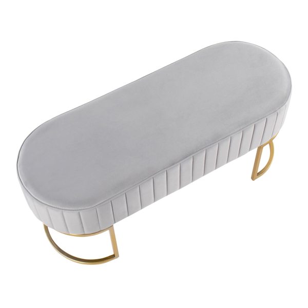 Demi Glam Silver Velvet Pleated Bench with Gold Steel Frame 8