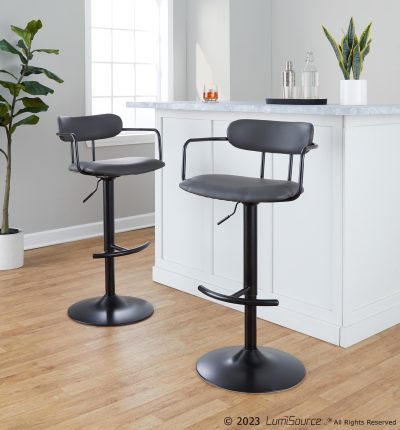 Demi Grey Faux Leather Black Metal Contemporary Barstools (Set of 2)