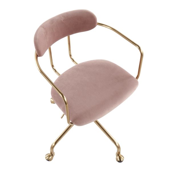 Demi Pink Velvet Gold Contemporary Task Chair 7