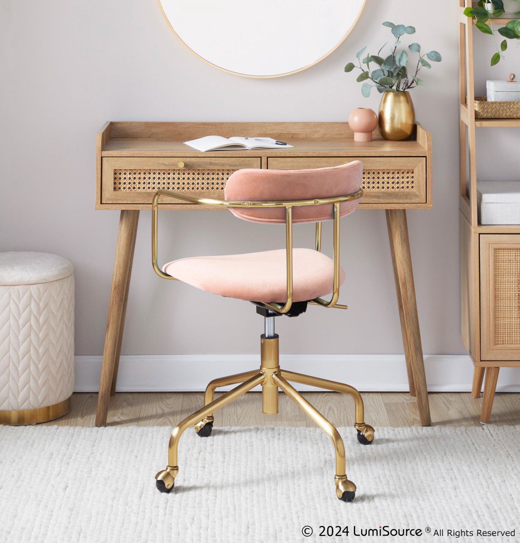 Demi Pink Velvet Gold Contemporary Task Chair 1 Demi Pink Velvet Gold Contemporary Task Chair