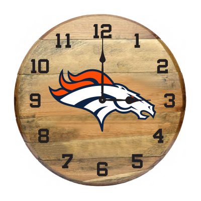 Denver Broncos Authentic Oak Barrel Clock