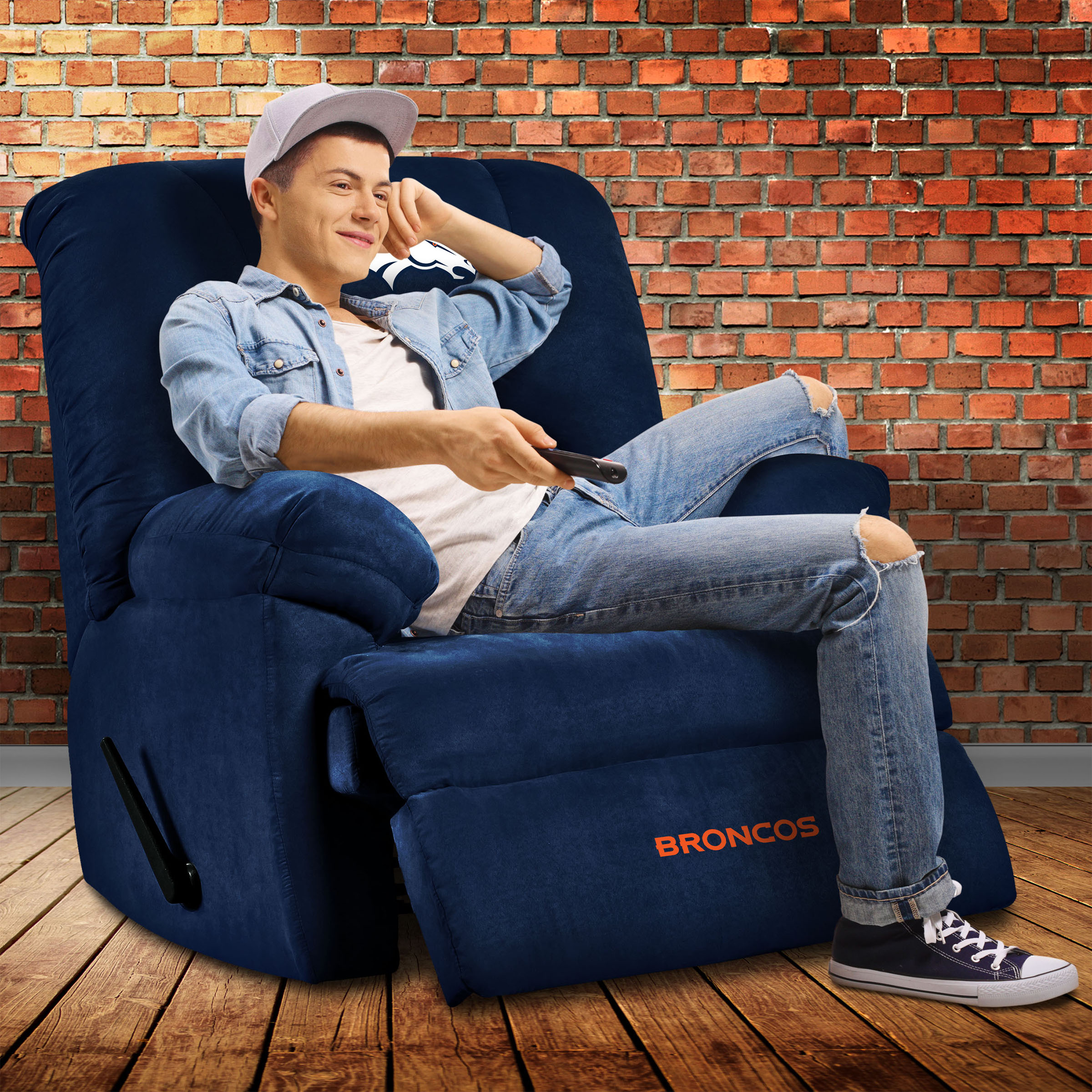 Denver Broncos Embroidered Microfiber Rocker Recliner Navy 3 Denver Broncos Embroidered Microfiber Rocker Recliner Navy - Image 3