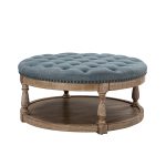 Deoius Blue Tufted Round Water Resistant Storage Ottoman