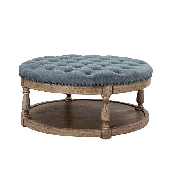 Deoius Blue Tufted Round Water Resistant Storage Ottoman 1