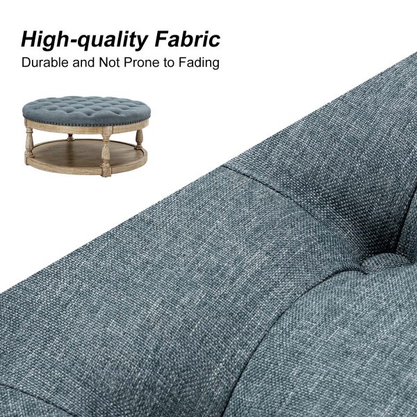 Deoius Blue Tufted Round Water Resistant Storage Ottoman 2