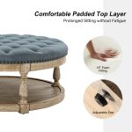 Deoius Blue Tufted Round Water Resistant Storage Ottoman