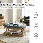 Deoius Blue Tufted Round Water Resistant Storage Ottoman