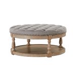 Deoius Grey Tufted Round Water Resistant Storage Ottoman