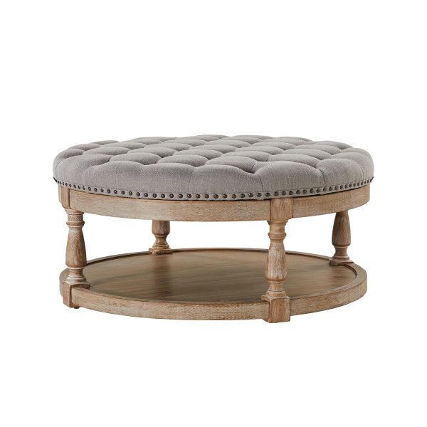 Deoius Grey Tufted Round Water Resistant Storage Ottoman 1