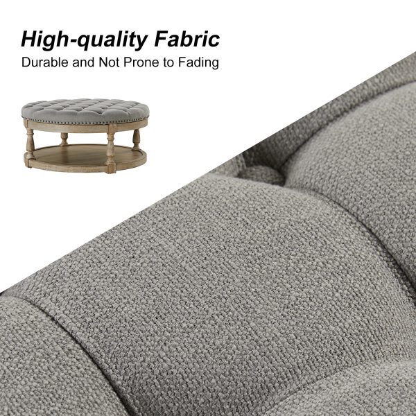 Deoius Grey Tufted Round Water Resistant Storage Ottoman 2