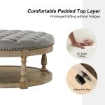 Deoius Grey Tufted Round Water Resistant Storage Ottoman