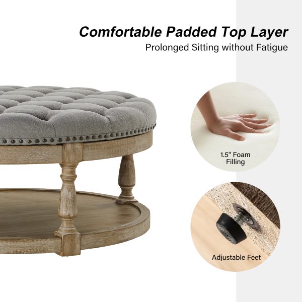 Deoius Grey Tufted Round Water Resistant Storage Ottoman 3
