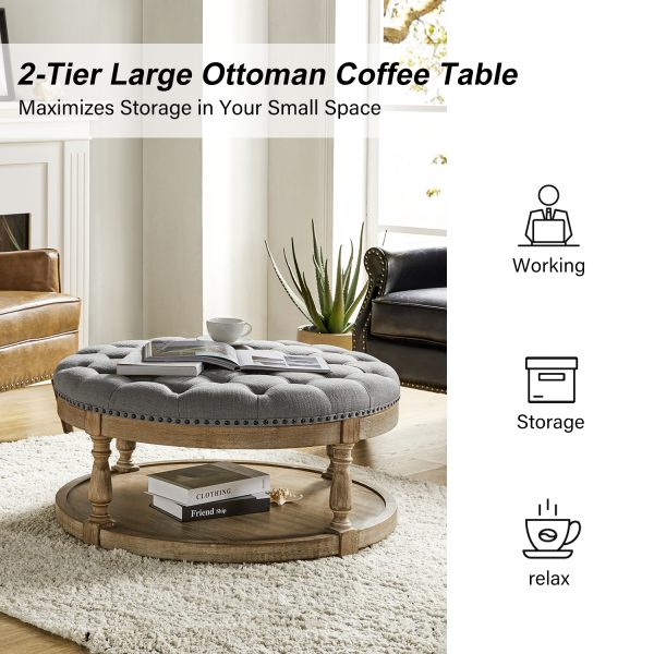 Deoius Grey Tufted Round Water Resistant Storage Ottoman 4