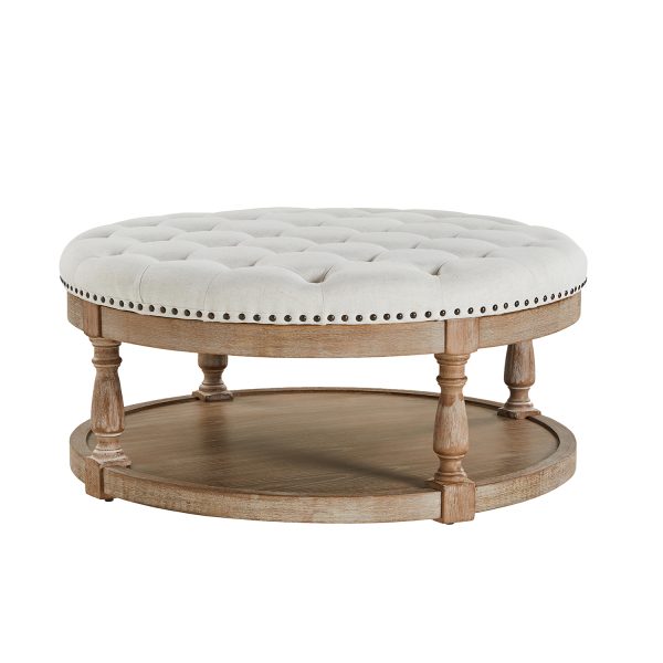 Deoius Ivory Tufted Round Storage Cocktail Ottoman 1
