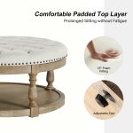Deoius Ivory Tufted Round Storage Cocktail Ottoman
