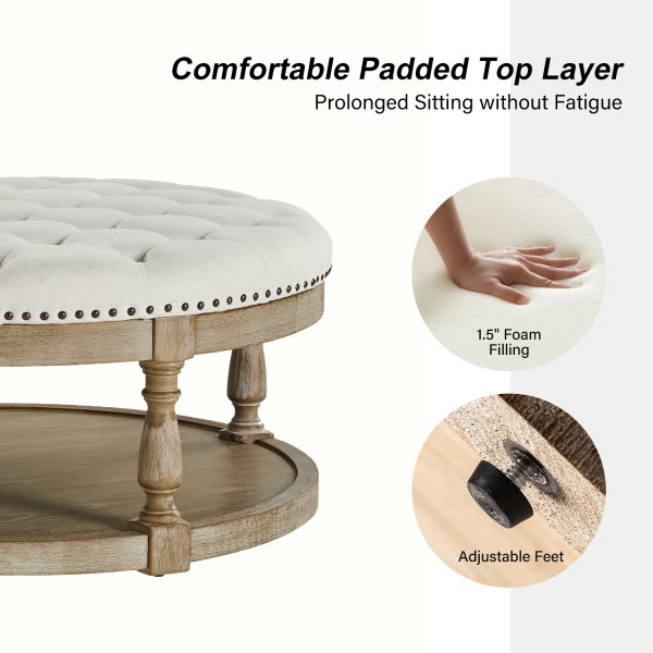 Deoius Ivory Tufted Round Storage Cocktail Ottoman 3