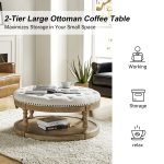 Deoius Ivory Tufted Round Storage Cocktail Ottoman