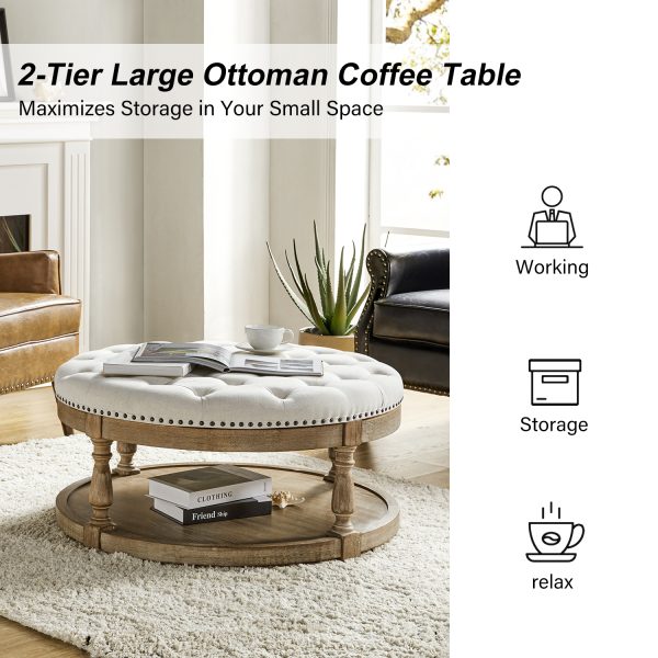 Deoius Ivory Tufted Round Storage Cocktail Ottoman 4
