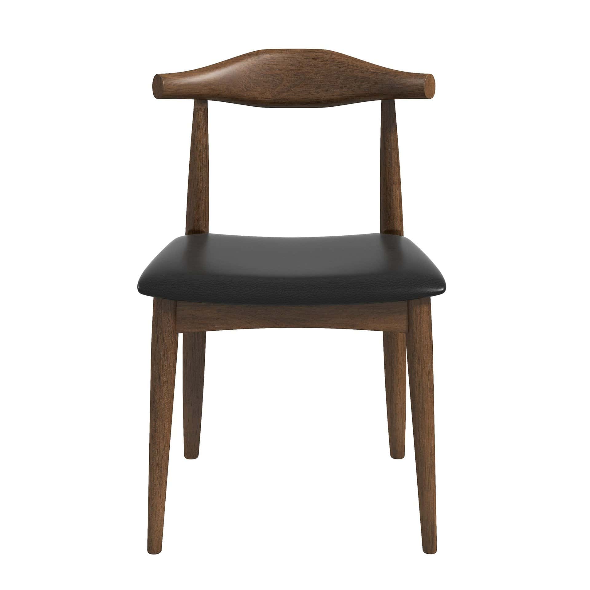 Brown Solid Wood Upholstered Dining Chairs Mid-Century Modern (Set of 2)