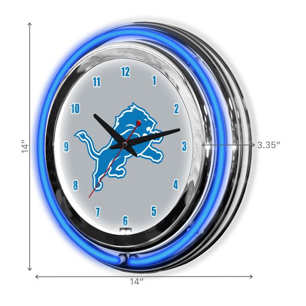 Detroit Lions 14 Neon Chrome Clock NFL Officially Licensed 1