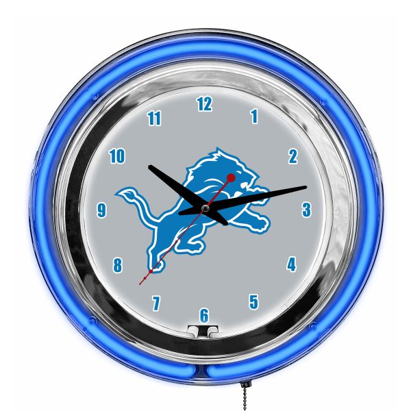 Detroit Lions 14 Neon Chrome Clock NFL Officially Licensed 2