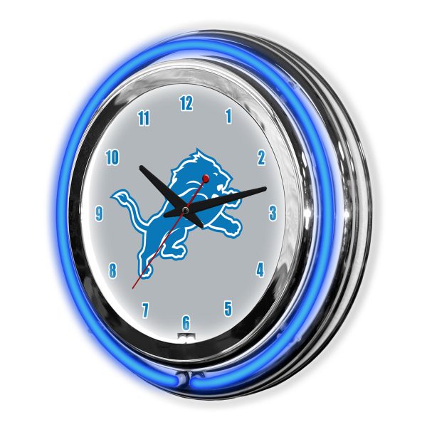 Detroit Lions 14 Neon Chrome Clock NFL Officially Licensed