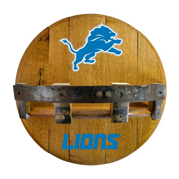 Detroit Lions Oak Whiskey Barrel Bar Shelf 2