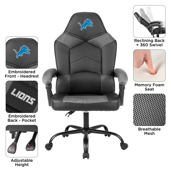 Detroit Lions Oversized Embroidered Gaming Office Chair 4