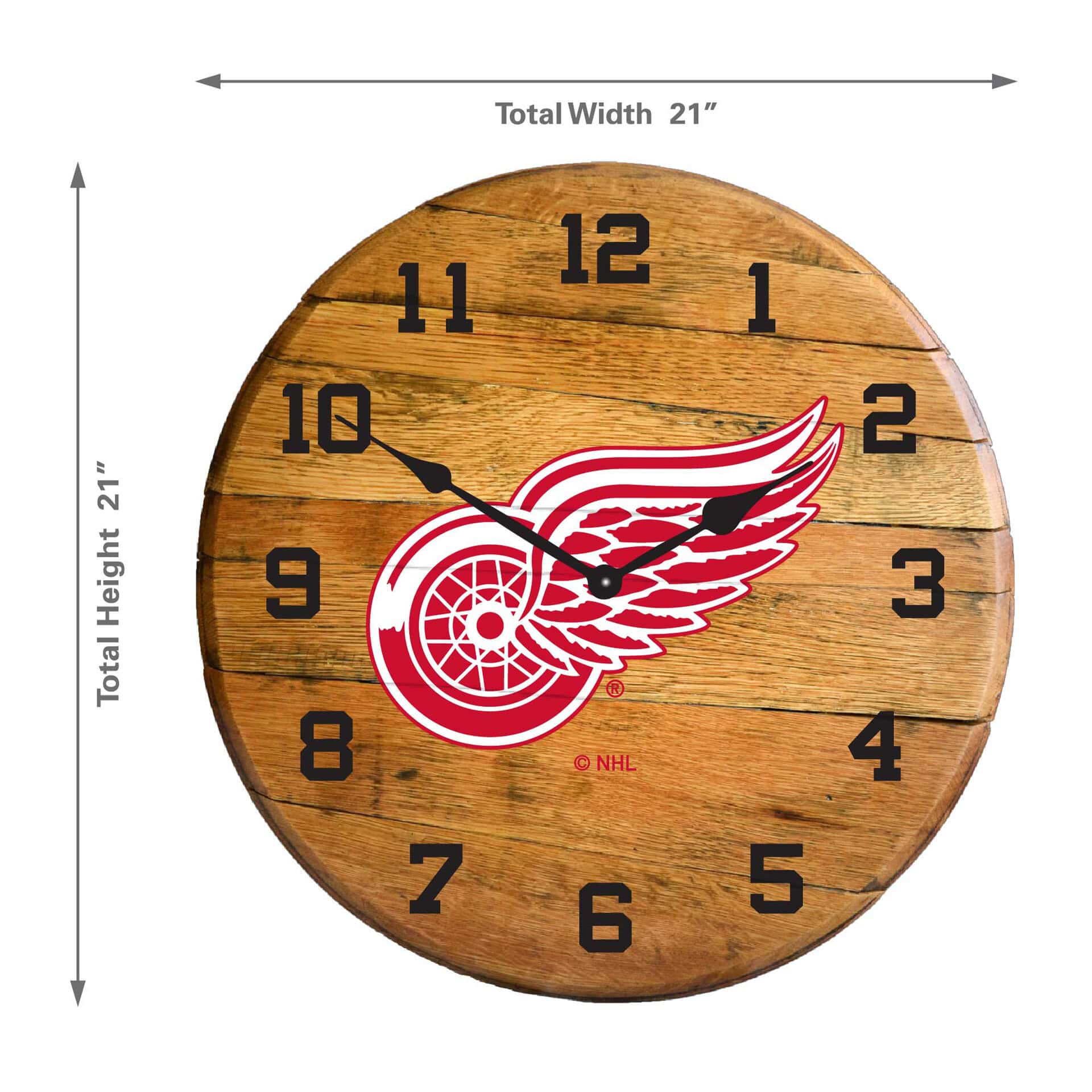 Detroit Red Wings Oak Barrel Clock 3 Detroit Red Wings Oak Barrel Clock - Image 3