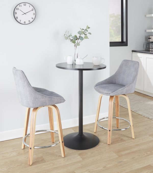 Diana 24 Contemporary Zebra Wood Grey Corduroy Counter Stools Set of 2 1